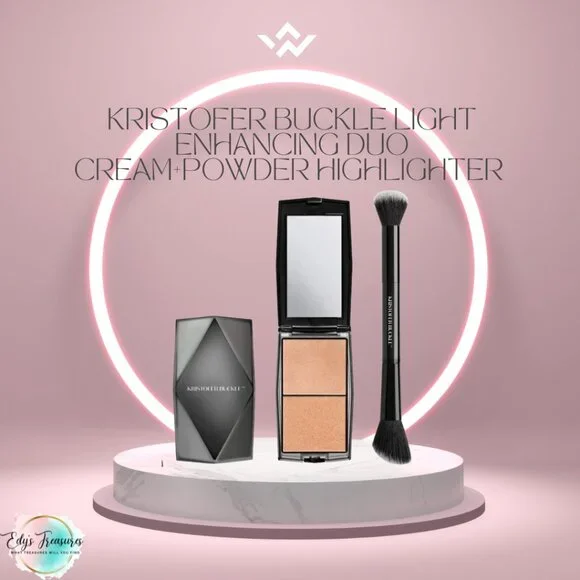 New Kristofer Buckle Light Enhancing Duo Cream + Powder Highlighter With Brush - Picture 1 of 4